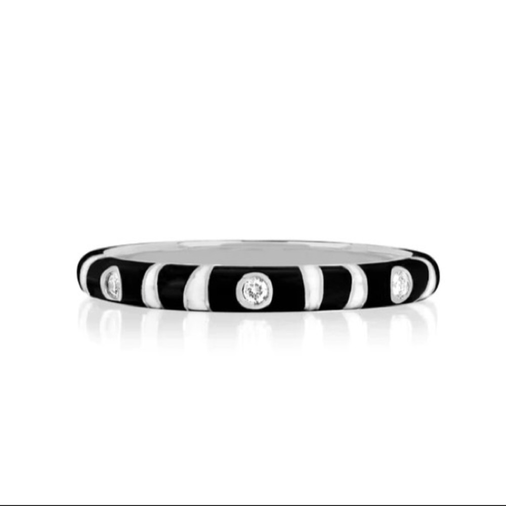 EF COLLECTION 3 diamond zebra enamel ring